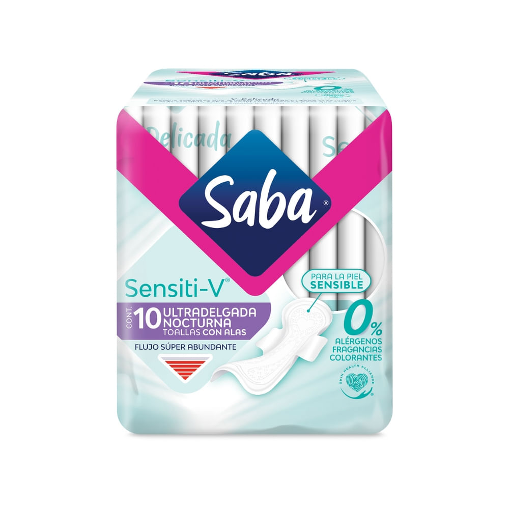 Toalla Femenina Nocturna Sensiti-V Ultra Delgada Saba
