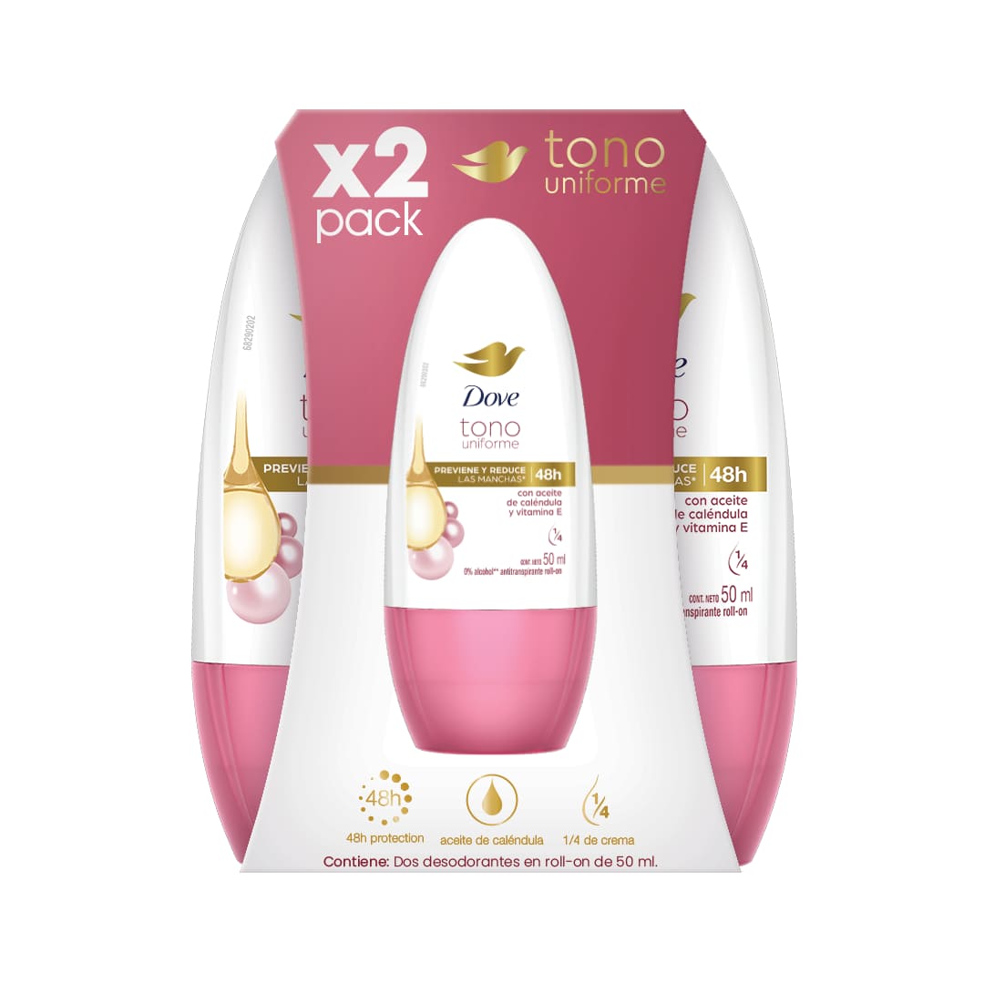 Desodorante Mujer Tono Uniforme Dove Roll On 2 Pack