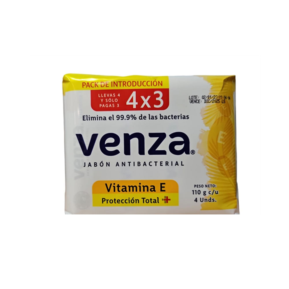 Jabón Pastilla Antibacterial Vitamina E Venza 4 Pack