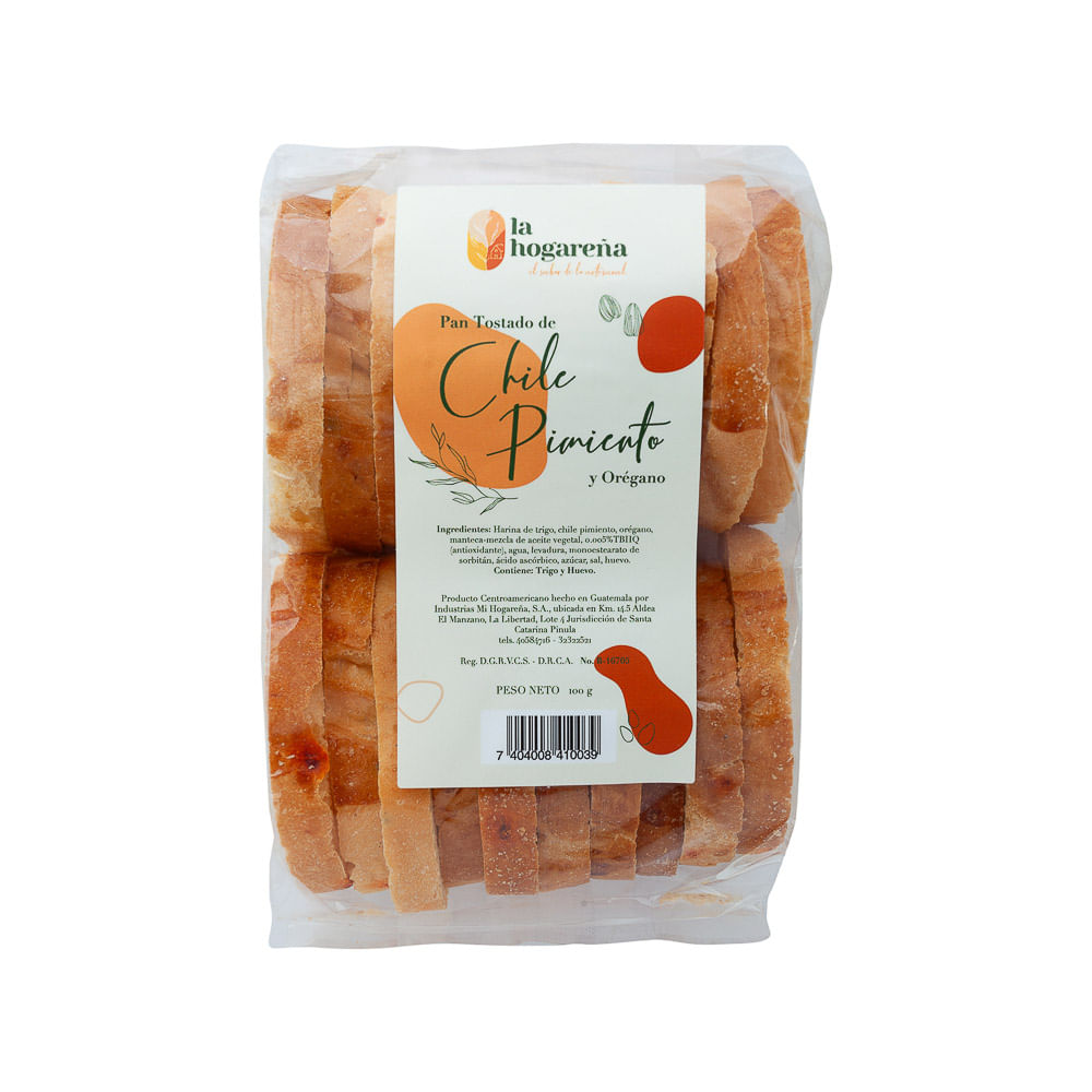 Pan Tostado Chile Pimiento y Orégano La Hogareña Bolsa