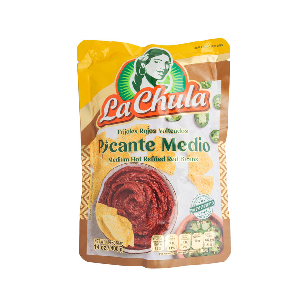 Frijoles Volteados Rojos Picante Medio La Chula Doypack