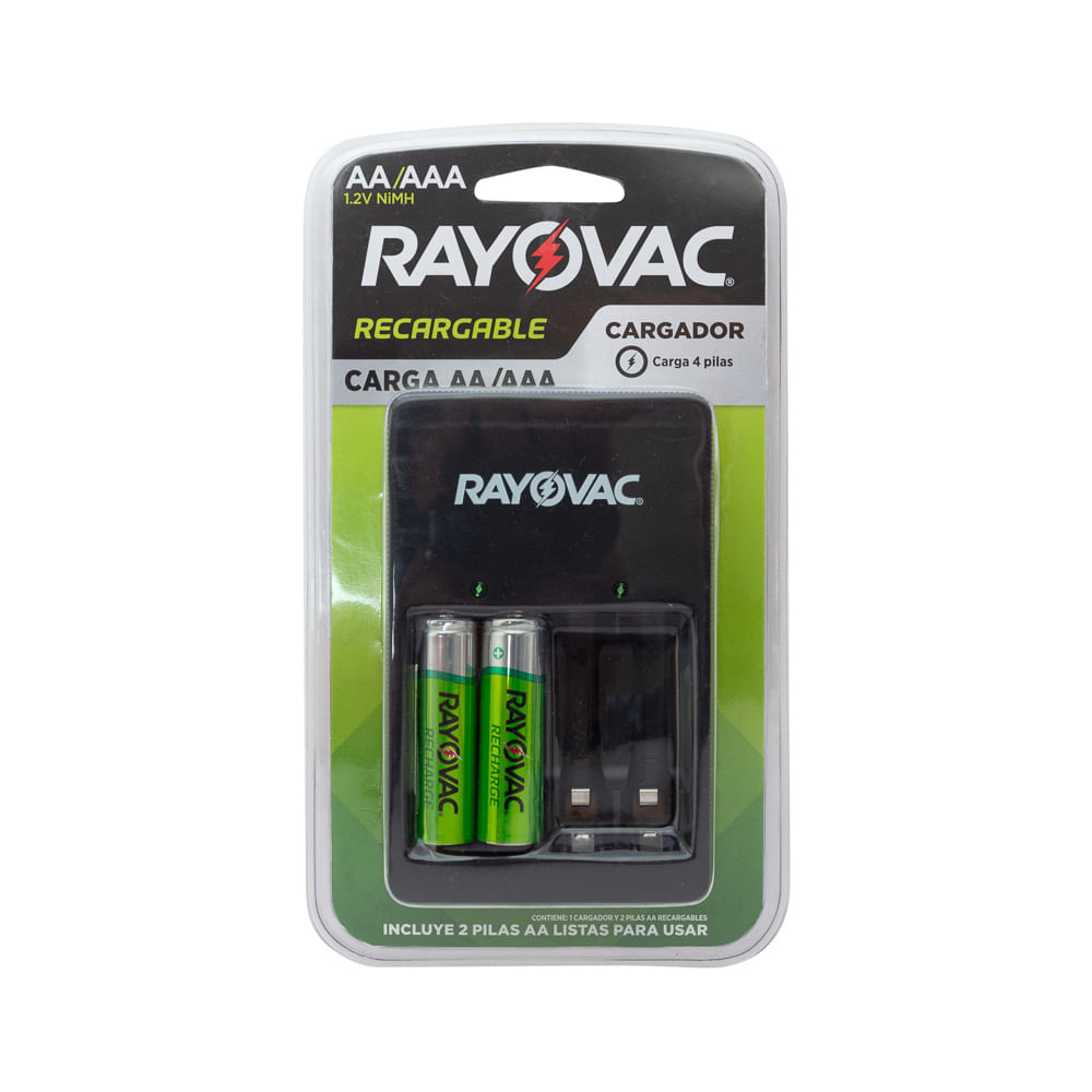 Cargador Baterías Rayovac + 2 Pilas AA