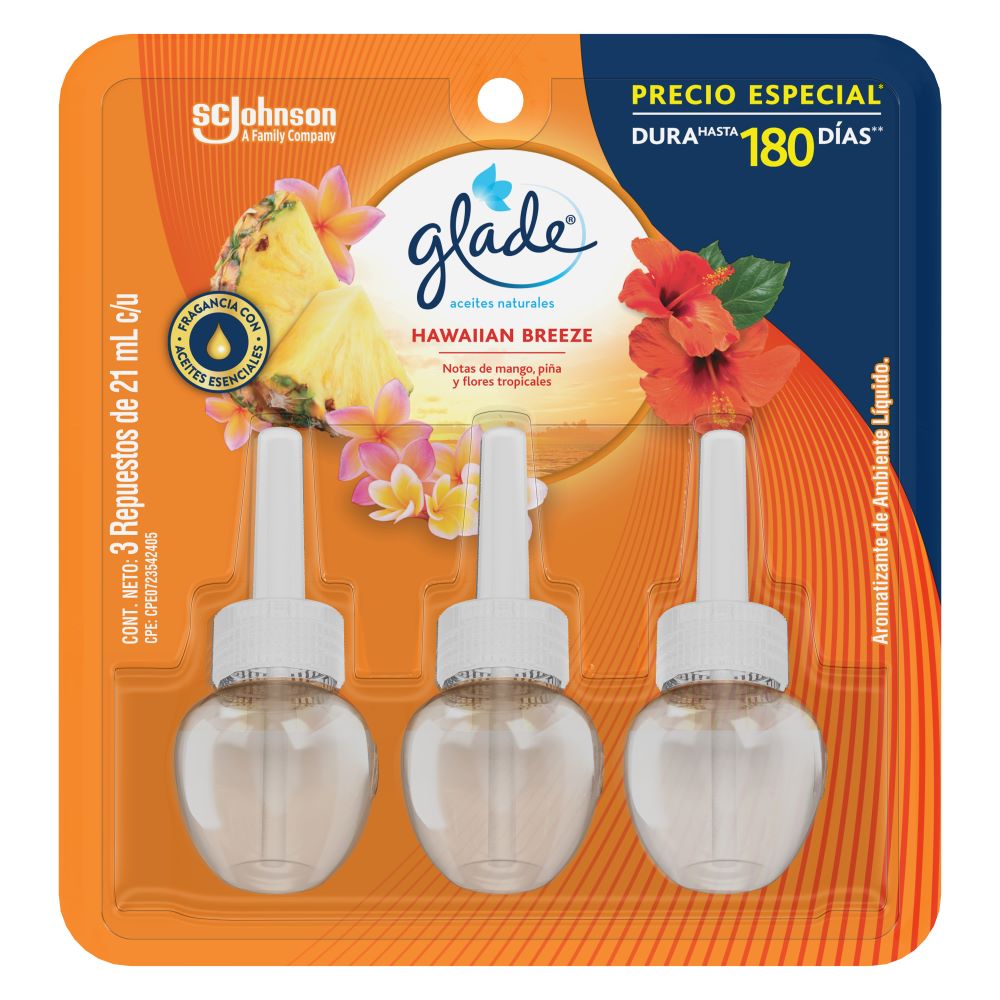Aromatizante Hawaian Brezze Glade Repuesto 3 Pack
