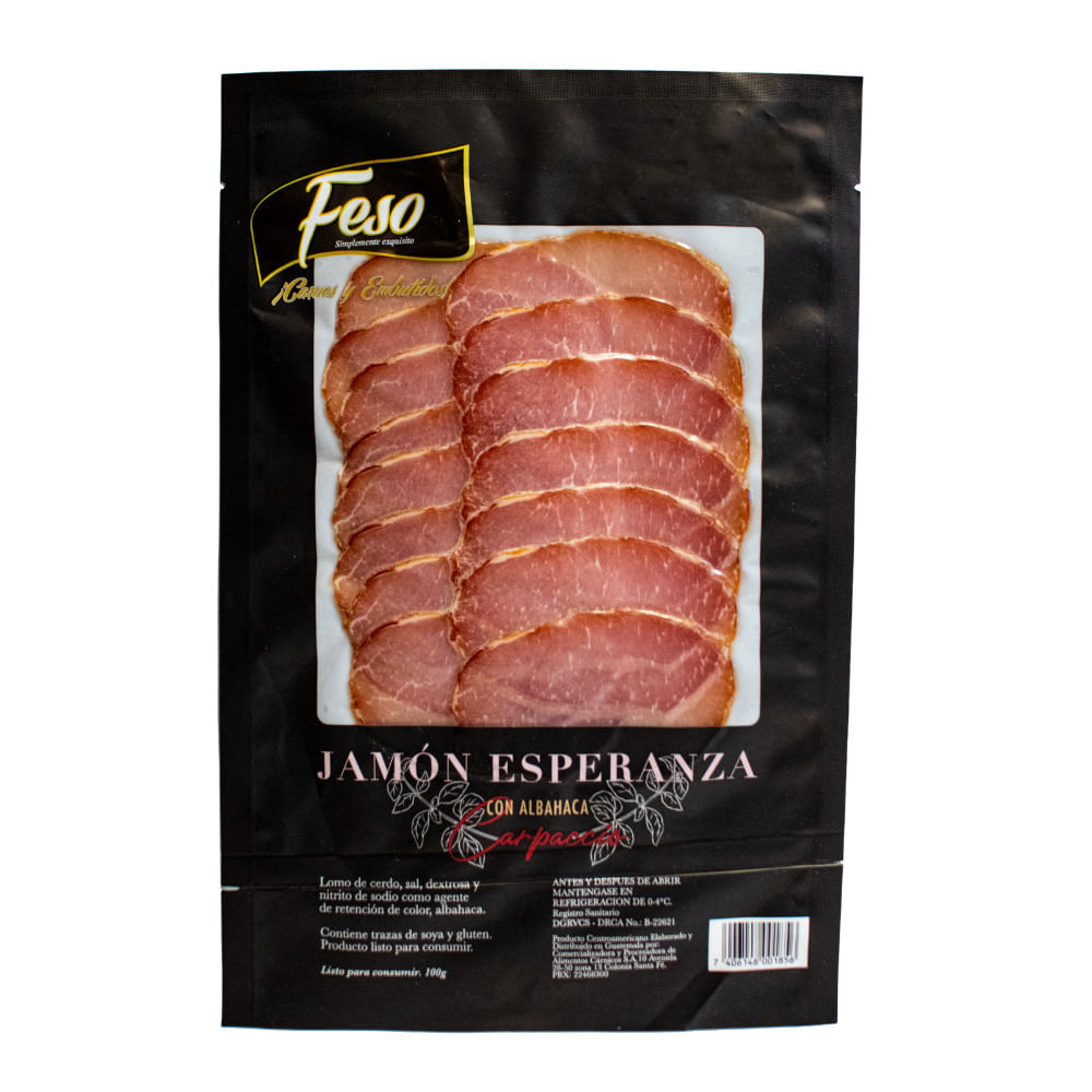 Jamón Esperanza Carpaccio Albahaca Feso