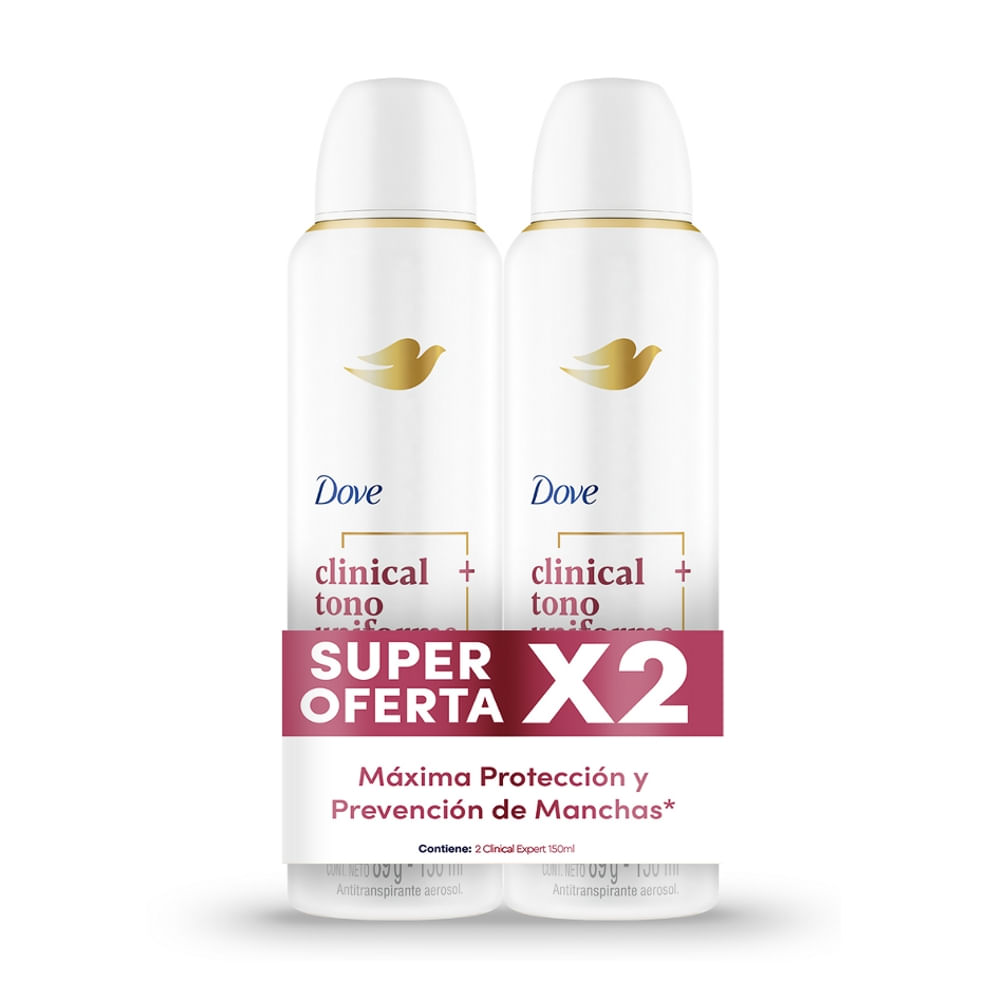 Desodorante Dama Clinical Tono Uniforme Dove Aerosol 2 Pack