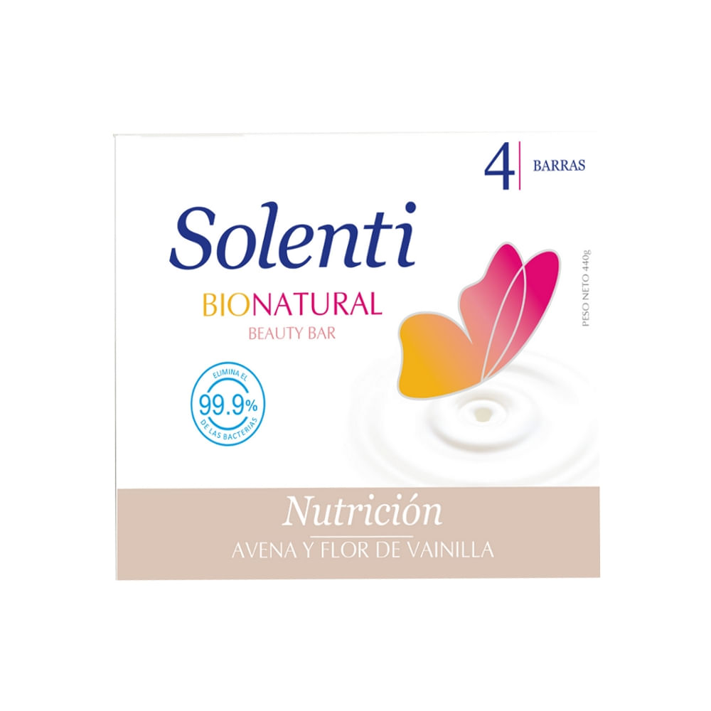 Jabón Pastilla Avena Y Flor De Vainilla Solenti 4 Pack