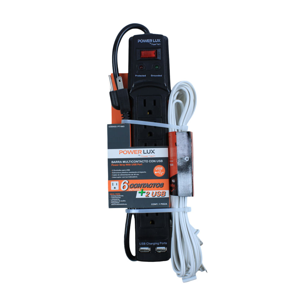Regleta Multicontacto USB Power Tech + Extensión